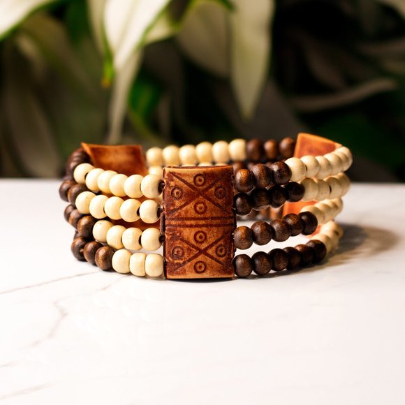 Sese Wood brown beaded braclet Made in Ghana - Picture 2 of 2
